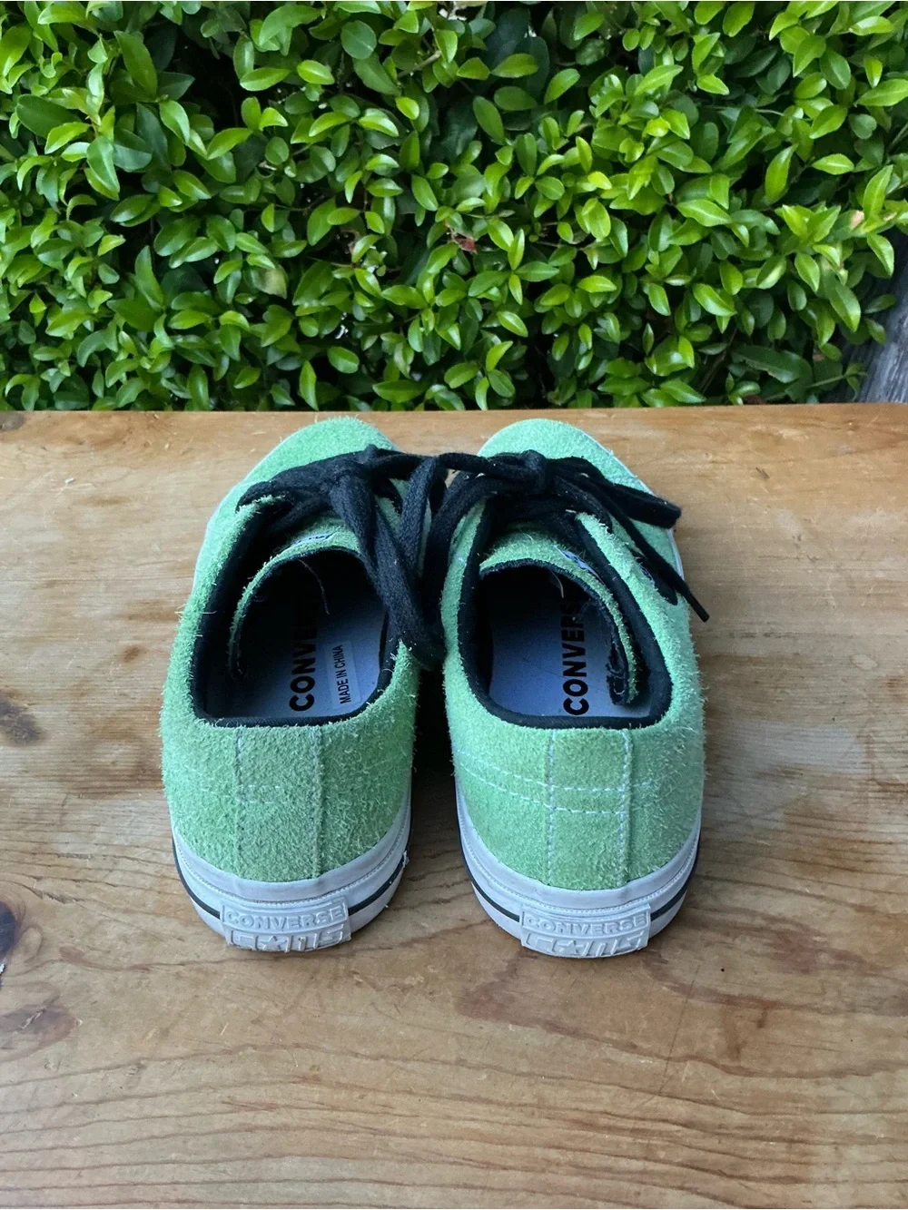 Stussy X Converse Women's Green Suede-Textured Low-Top Sneakers with Black Laces